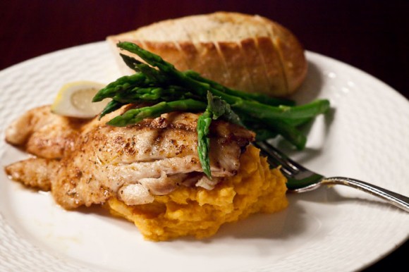 Pan Seared Black Snapper with Mashed Sweet Potatoes