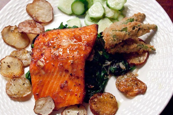 Steelhead Trout with Potato Crisps and Spinach